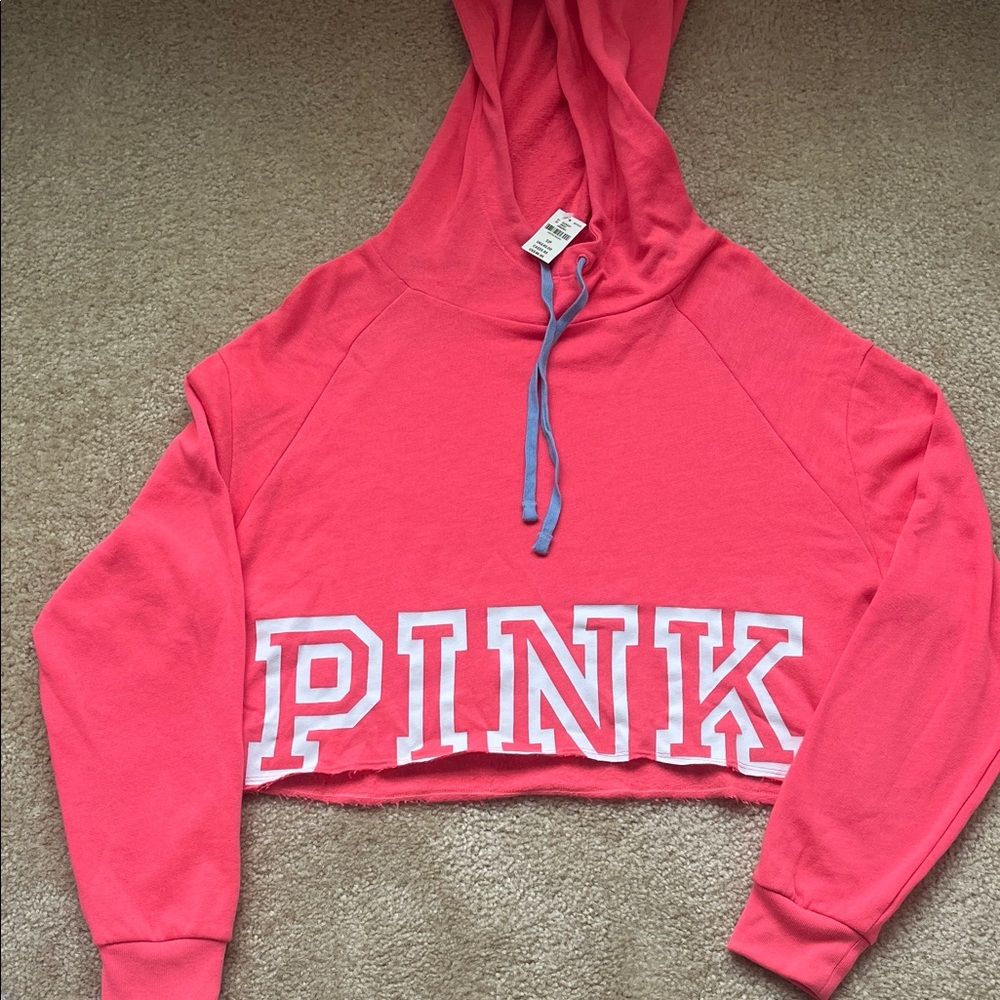 PINK Victoria's Secret Women's Pink Cropped Hoodie